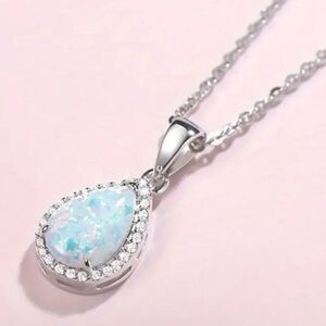 Opal Pendant Necklace with Silver Accents